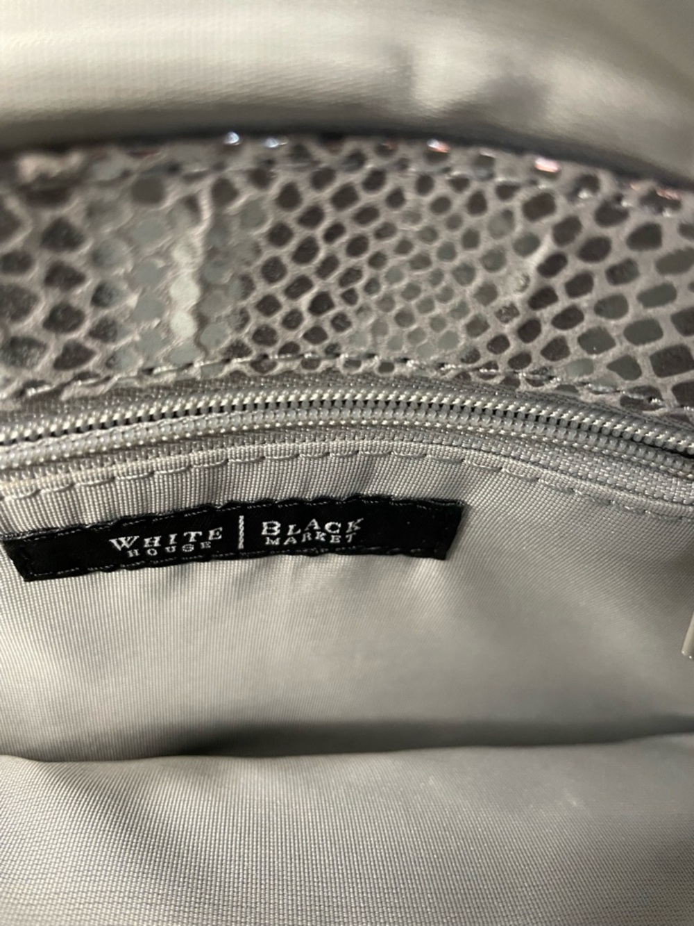 White House Black Market Metallic Snake-Embossed Envelope Crossbody Clutch - Picture 4 of 9